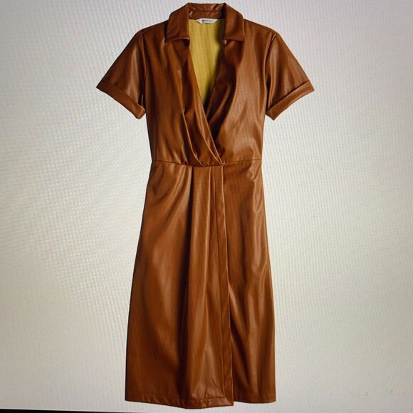 Women's Nine West Faux-Leather Midi Dress size M sleek, smooth and sophisticated - Picture 2 of 12